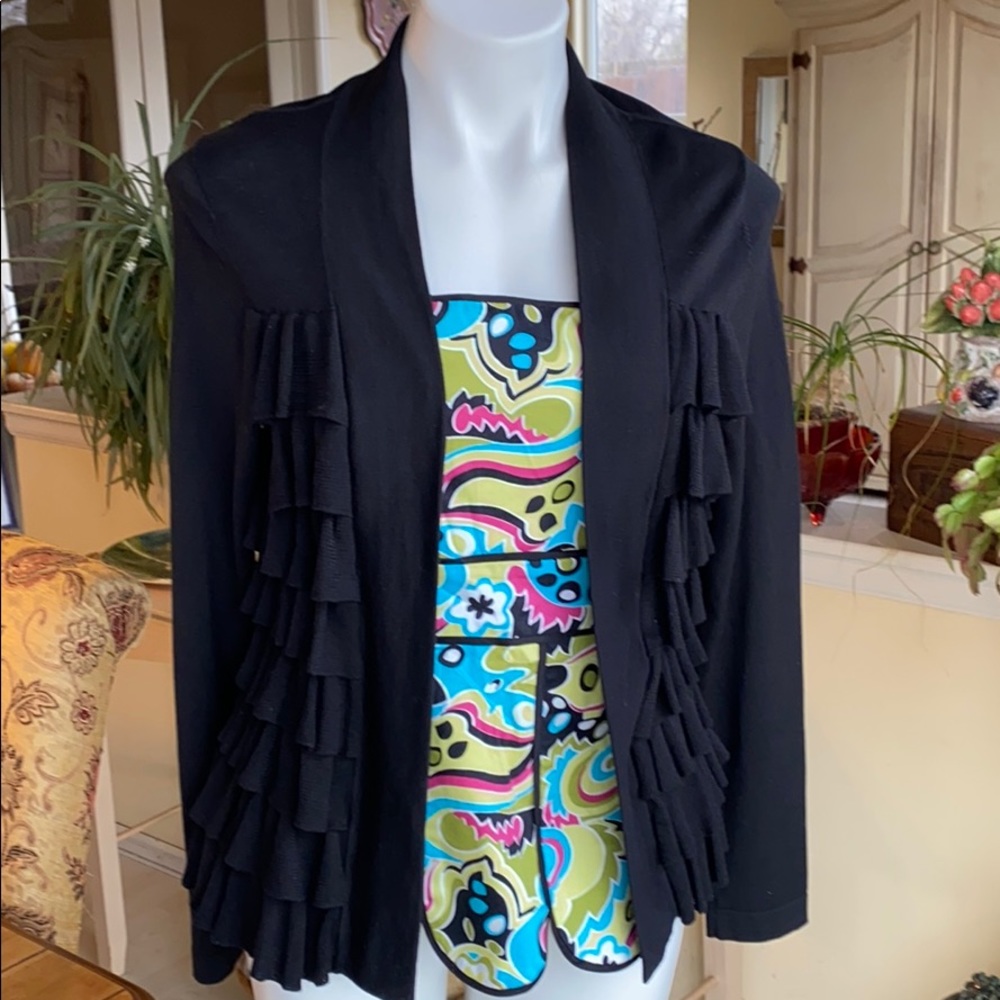 Kenneth Cole Open Front Ruffled Sweater Small - Picture 2 of 6